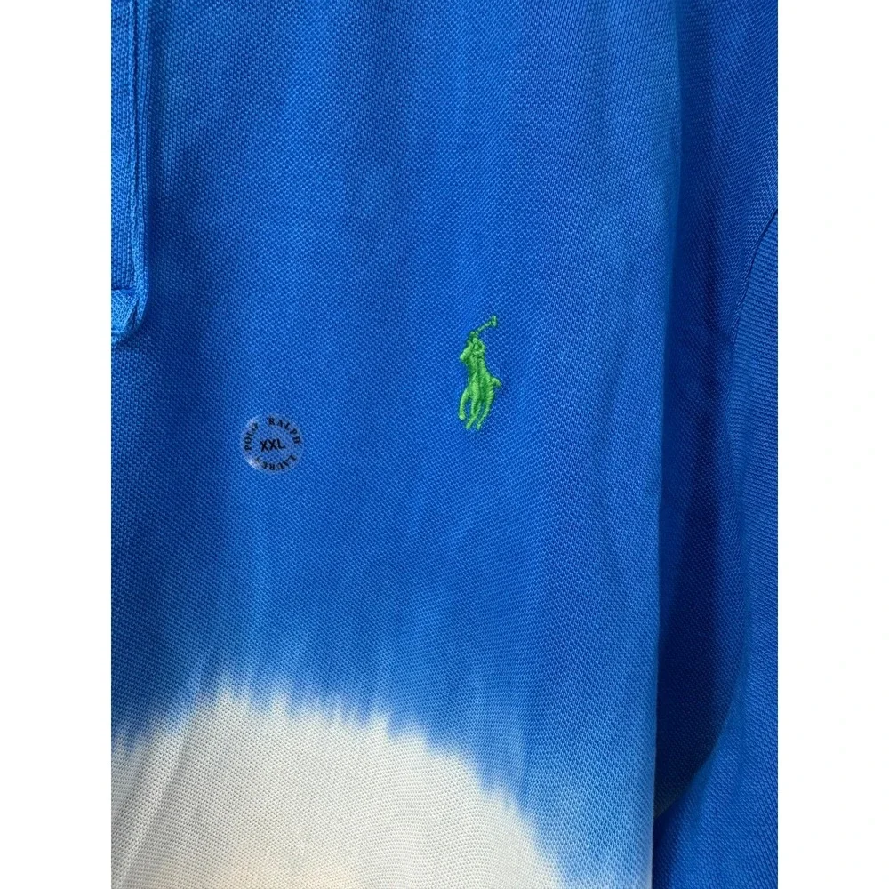 Polo Ralph Lauren Polo Shirt Men's Classic Fit Size XXL Blue Tie‎ Dye Green Logo